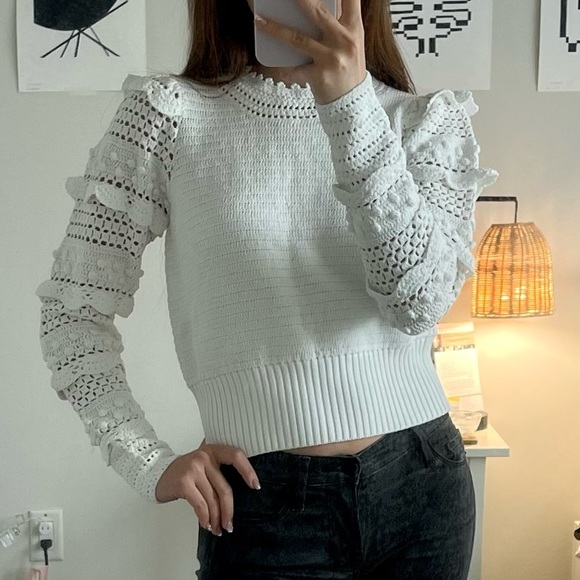 sandro long sleeve knit sweater new in white size 0 - Picture 2 of 3